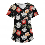 Moteri&scaron;ki madingi darbo drabužiai V formos i&scaron;kirpte trumpomis rankovėmis su ki&scaron;enėmis, kalėdiniai spaudiniai XXXXXL