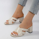 madingi vasariniai kvadratiniai auk&scaron;takulniai muliai moteri&scaron;ki sandalai &scaron;lepetės atsitiktiniai sandalai batai &scaron;lepetės dydis 35-43 Sandale Femme vientisos spalvos &scaron;lepetės batai 36 smėlis