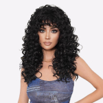 Moteri&scaron;ki perukai Hot Girl Black Long Curly Wave Perukas 60Cm juoda