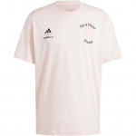 Adidas &bdquo;Les Mills Soft&ldquo; Patogus laisvalaikio laisvalaikio palaidinis megztinis su logotipu spausdinti trumpomis rankovėmis mar&scaron;kinėliai Vyri&scaron;ki mar&scaron;kinėliai rožinė balta JJ3164 XXL