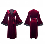 Seksualūs suvarstomi veliūriniai ilgi chalatai, naktiniai, moteri&scaron;ki miego drabužiai, bordo spalvos kimono, chalatas, intymūs apatiniai, rudens nauji namų apyvokos reikmenys S black