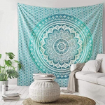 BLESS INTERNATIONAL Indi&scaron;kas tradicinis mandalos hipi sienos pakabinamas, medvilninis gobelenas ombre bohemi&scaron;kas lovatiesė (Klasikinė žalia) Poster