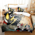 Anime Cuphead Mugman Patalynės komplektas Berniukams Mergaitėms Viengulis Karalienės dydžio Antklodės užvalkalas Pagalvės užvalkalas Lova Vaikams Suaugusiems Mada Namų tekstilė EU Single 135x200cm