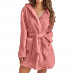 2024 Europe & America Women's Plush Hooded Pajamas Bathrobe - Solid Color S