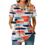 Moteri&scaron;ki mar&scaron;kinėliai trumpomis rankovėmis, klostuoti V kaklo marginti mar&scaron;kinėliai su apykakle Vasariniai vir&scaron;utiniai drabužiai Mada Verslas Laisvalaikis darbas XL juoda