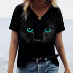 Moteri&scaron;ki mar&scaron;kinėliai Kawaii Cat Print 3d mar&scaron;kinėliai Top Fashion Y2k trumpomis rankovėmis mar&scaron;kinėliai V formos i&scaron;kirpte Moteri&scaron;ki drabužiai Dideli vasariniai mar&scaron;kinėliai S