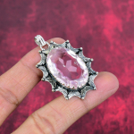 Rožinis kuncito pakabukas, brangakmenių papuo&scaron;alai, 925 prabos sidabro pakabukas, rankų darbo papuo&scaron;alai, gimtadienio akmens pakabukas, dovana jam 2.05 Inches rožinė