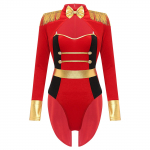 Moteri&scaron;kas cirko ringmasterio kostiumas su kutais, epolete, ilgomis rankovėmis, velvetiniu kombinezonu Helovino karnavalui M raudona