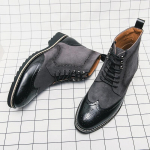 Madingi vyri&scaron;ki zom&scaron;os odos mozaikiniai rudos spalvos ankle boots, prekės ženklo dizainerio plok&scaron;čiapadžiai trumpi batai, vyri&scaron;ki lauko plok&scaron;čiapadžiai laisvalaikio batai 38 juoda