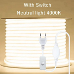 220V LED juosta vandeniui atspari su lę&scaron;iu COB lanksti juosta su jungikliu/reguliuojama EU ki&scaron;tuku kambariui, miegamajam, virtuvei, lauko sodo ap&scaron;vietimui 10M With Switch balta