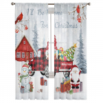 Kalėdų kalėdinis sunkvežimis Sniego senelis gnomas permatomos užuolaidos Svetainė Miegamojo Virtuvės apdaila Voiles Organza tiulio užuolaidos 135W x 114H(cm)