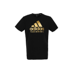Adidas Retro užra&scaron;o logotipas, atsparus orui, sportinis bėgimo mar&scaron;kinėliai apvalia i&scaron;kirpte, trumpomis rankovėmis, vyri&scaron;ki mar&scaron;kinėliai, juodi, auksiniai, ADICTT-BG M