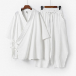 Didelio dydžio S-9XL Vyri&scaron;kas japoni&scaron;kas kimono kardiganas kelnių rinkinys Medvilnės lino samurajų kostiumas Harajuku laisvas &scaron;varkas kostiumas S balta