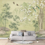 3D Bambukų Mi&scaron;ko Tapetai Magnolijų Žiedai Ir Pauk&scaron;čiai Klasikinė Sieninė Freska Svetainė Darbo Kambarys Namų Dekoravimas 200 cm(W) x 140 cm(H)