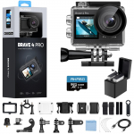 AKASO Brave 4 Pro veiksmo kameros kortelė 4K 20MP Dvigubas 40M povandeninis EIS vaizdas I&scaron;orinis mikrofonas HDMI 5x 1350mAh x2 Platus dėvimas fotoaparatas (SD kortelė įtraukta) - pilka spalva