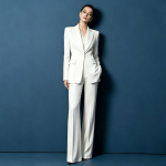 Moterų &scaron;varkas ir plačių kelnių kostiumas Slim Fit Vieno sagos &scaron;varkas su smailiomis atlapomis Eleganti&scaron;ki oficialūs drabužiai biuro vakarėliui S balta