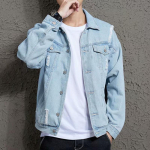 Pavasarinė džinsinė striukė vyri&scaron;ka pavasario ir rudens korėjieti&scaron;ka &bdquo;The Trend of Denim Slim&ldquo; versija. Gražus vyri&scaron;kas &scaron;varkas S &scaron;viesiai mėlyna spalva