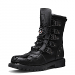 Kar&scaron;tas Vyras Juodi Odiniai Dideli Kvadratiniu Pir&scaron;tu Suri&scaron;ami Storapadžiai Platforminiai Ankle Boots Vyri&scaron;ki Briti&scaron;ko Stiliaus Motociklininkų Trumpi Batai 38