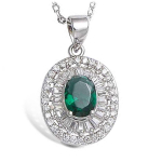 Les Tr&eacute;sors De Lily [K7162] - Pendentif Argent 'Sissi' vert &eacute;meraude argent&eacute; (rhodi&eacute;) - 14x17 mm