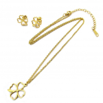 Les Tr&eacute;sors De Lily [P5053] - Parure collier + boucles acier 'Tr&egrave;fle' dor&eacute; auksas