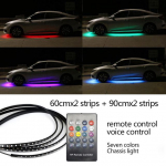 Automobilio važiuoklės lankstūs juostiniai žibintai Auto RGB ap&scaron;vietimas dekoratyvinis atmosferos žibintas Automobilių apatinis ap&scaron;vietimas 90cm 120cm remote