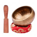 Muslady Tibeto dainuojančių dubenėlių rinkinys su 8 cm/3 colių rankų darbo metaliniu garso dubeniu ir mink&scaron;ta pagalvėlėmis ir medine 3 Inch & Round Cushion &1