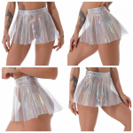 Moteri&scaron;ka metalo spalvos PVC &bdquo;See Through Skater&ldquo; mini sijonas auk&scaron;tu liemeniu iriscent Rave festivalio suknelė S