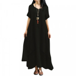 Nauja madinga moteri&scaron;ka laisvalaikio suknelė vienspalvė trumpomis rankovėmis Boho vasaros ilga maxi suknelė Large juoda