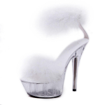 Moteri&scaron;ki auk&scaron;takulniai &bdquo;stiletto&ldquo; seksualūs juodi, vandeniui atspari platforma &bdquo;Hate The Sky High&ldquo; kailiniai sandalai, moteri&scaron;ki, vasaros 330 serija, 15 cm kulnas, 5 cm platforma i&scaron; LFD 40 balta