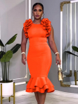 AOMEI Orange Ruffles Suknelės moterims Be rankovių auk&scaron;tu juosmeniu Bodycon Midi Vakarinės suknelės Gimtadienio vestuvių apranga