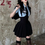 WTEMPO Preppy Style Moteri&scaron;kas dviejų dalių komplektas mar&scaron;kinėlių komplektas auk&scaron;tu juosmeniu korseto dirželis Mini klostuotas sijonas Vintažinis mokyklinis uniformos kostiumas XL juoda
