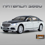 1:24 mastelio Benz S680 lydinio automobilio modelis, atitraukiamas žaislinis automobilis su garsu ir &scaron;viesa dovanų kolekcionavimui. 1/24-22.8x7.6x6.3cm juoda/balta
