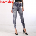 Seksualūs elastingi imitacijos dirbtiniai džinsai antblauzdžiai auk&scaron;tu juosmeniu Kelnės Fitness Slim Leggins Sportiniai Push Up antblauzdžiai moterims 2XL tamsiai mėlyna spalva