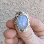 Mėnulio akmens brangakmenis rankų darbo dizainerio žiedas, gimtadienio akmens žiedas, boho žiedas, masyvus žiedas, dovana jai, ovalus žiedas, solitero žiedas 12