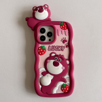 Cartoon Puppy Strawberry Bear telefono dėklas, suderinamas su iPhone 14 13 12 11 Pro Max 7 8 Plus XS XR X Max / Huawei stereoskopiniu silikoniniu apsauginiu dangteliu iPhone 13 rožinė