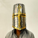 Medieval Knight Crusader helmet  Templar steel, brass  leather helmet  Halloween costume helmet  Wearable  SCA LARP helmet  Best Gift.