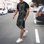 Skull Print Fashion Vyri&scaron;ki didelio dydžio mar&scaron;kinėlių rinkinys Didelis ir auk&scaron;tas apvalaus kaklo kostiumas trumpomis rankovėmis Vasaros dizaineris Kasdieninės &scaron;ventės 4XL