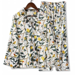 Spausdinti gėlių pižamų rinkinys Moterų korėjiečių namų dėvėjimo rinkinys ilgomis rankovėmis Satino ilgos kelnės laisvalaikio pra&scaron;matnios miegui tendencijos M