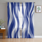 Mėlynos abstrakčios spalvos Permatomos užuolaidos, skirtos svetainei miegamajame Namų dekoravimui virtuvės tiulis langams Voile užuolaidos 135W x 213H(cm)