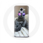 Coque pour Samsung Galaxy A6 2018 Chat avec Lunettes de vue violettes