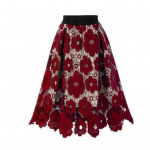 Moteri&scaron;kas sijonas auk&scaron;tu elastiniu juosmeniu i&scaron;tu&scaron;tintas gėlėtas nėriniais A formos didelės sijonas Dviejų sluoksnių vidurio blauzdos ilgio moteri&scaron;kas Midi sijonas vakarėliui 2XL raudona