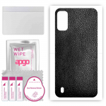 apgo Protective Skin Sticker for the back compatible with Tecno Pop 5S, Wrap Film, Foil, Vinyl - Pattern Black Leather