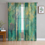 Oil Painting Abstract Tree Sunset Tulle Window Curtains for Bedroom Luxury Home Decor Drapes in Living Room Chiffon Panels