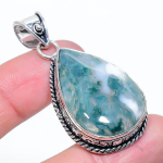 Moss Agate Gemstone Handmade 925 Sterling Silver Jewelry Pendant 2.05 j8b15