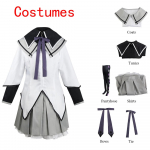 Anime Magical Girl Puella Magi Madoka Magica Homura Akemi Cosplay kostiumai Kovos uniformos Perukas kojinės Mahou Shoujo Comic Con XS balta