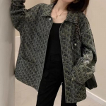 IHUASU Moteri&scaron;ka vintažinio džinsinio &scaron;varko dizaino Niche Peplum spausdinta striukės vir&scaron;ūnė S mėlyna