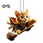 Katės formos pakabinamas automobilio galinio vaizdo veidrodžio ornamentas su dirželiu, kurį lengva pakabinti tikrovi&scaron;kai atrodantis akrilinis kalėdinis pakabinamas papuo&scaron;alas 1