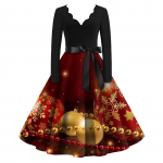 Madingos moteri&scaron;kos laisvalaikio plonos kalėdinės suknelės ilgomis rankovėmis V formos i&scaron;kirpte