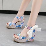 mados Sandalias De Tac&oacute;n Para Mujer, Zapatos Elegantes Con Plataforma Y Cu&ntilde;a De Dise&ntilde;ador, De Lujo, C&oacute;modos, A La Moda, Para Verano 35 mėlyna