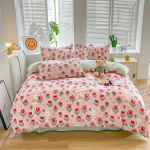 Kawaii Triu&scaron;io pledo užvalkalų rinkinys Botaninis gėlių grybų triu&scaron;io ra&scaron;tas Antklodės užvalkalas 4 vnt Mink&scaron;tas skalbtas medvilninis animacinis patalynės rinkinys 150x200cm 4pcs set